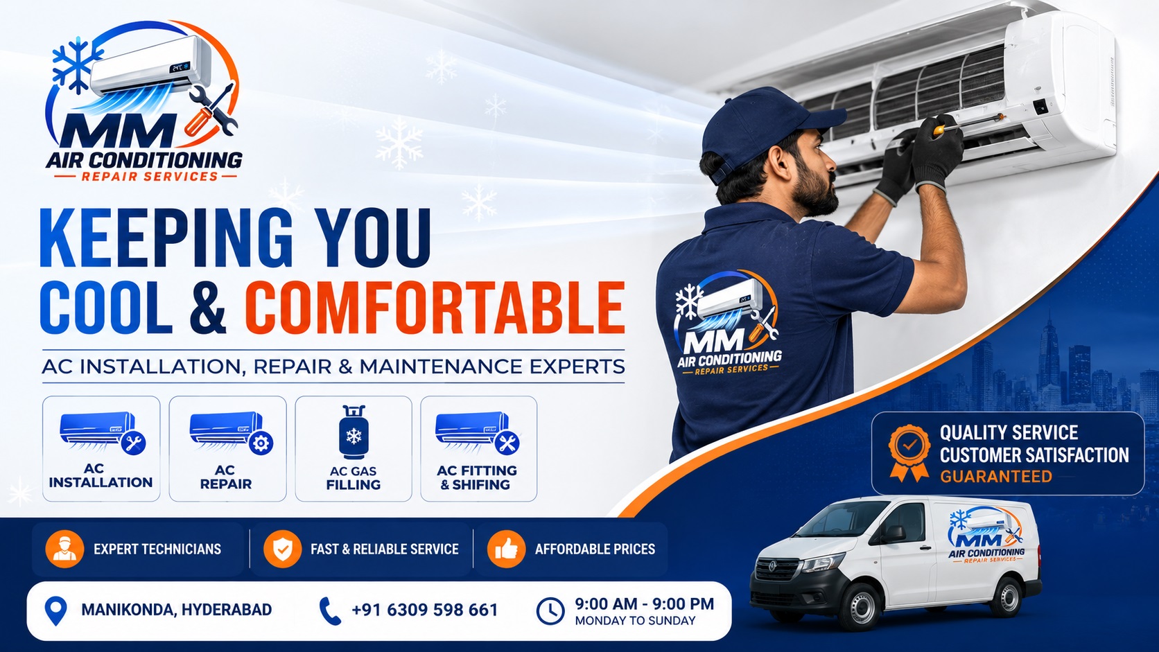 MM Air Conditioning Repair Services, AC installation, repair, gas filling and shifting in Manikonda, Hyderabad